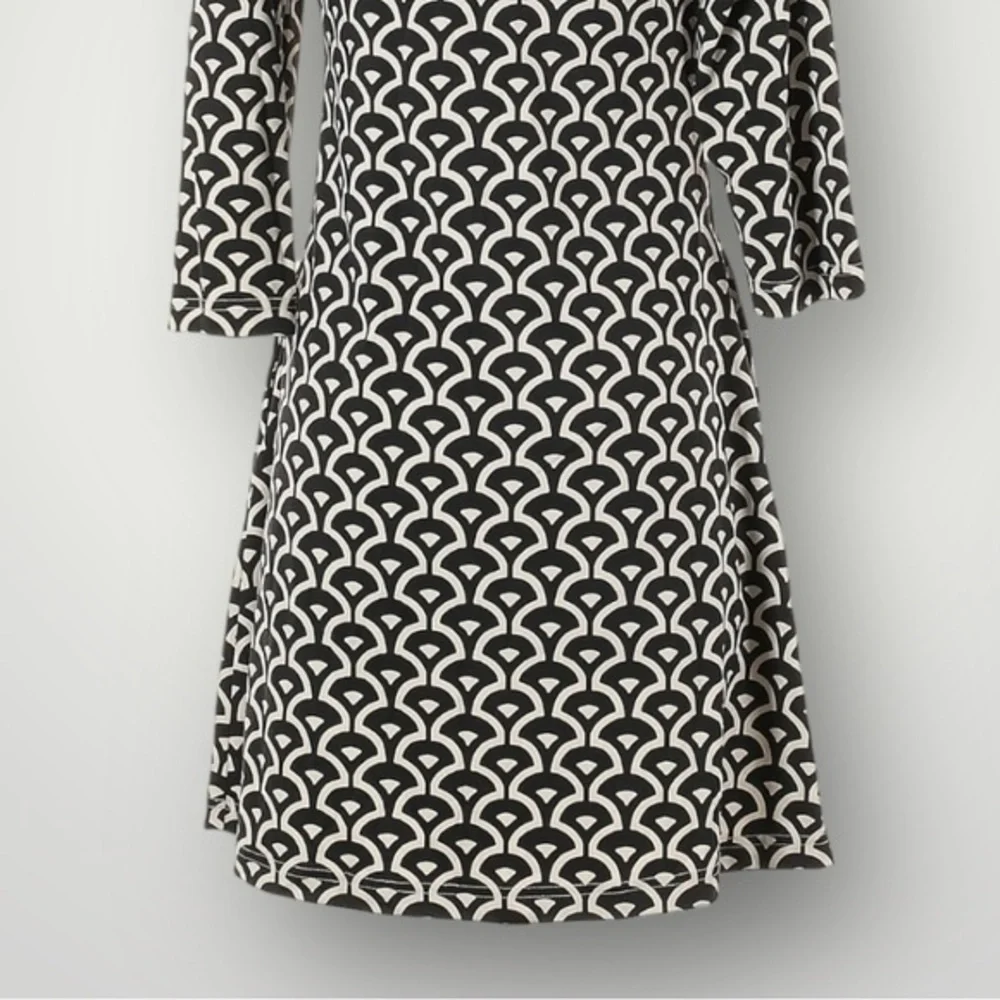 Barbara Gerwit Black White‎ Geometric Print A-Line Dress XS 3/4 Sleeve Stretch